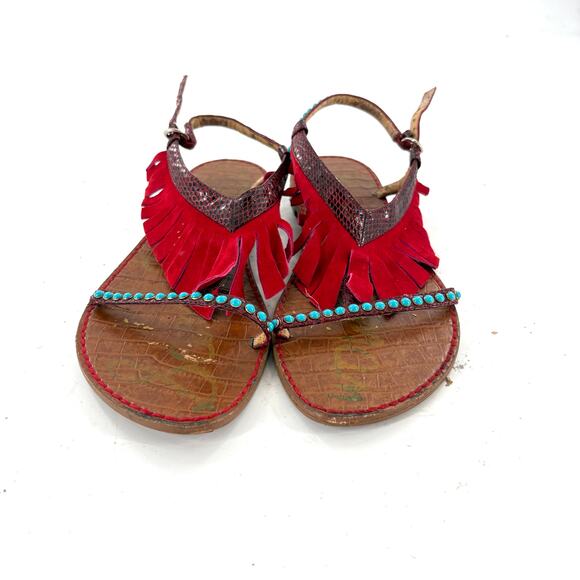 Sam Edelman Bead Fringe Sandals 8 Brown Tan Red Turquoise Southwestern - Picture 6 of 6